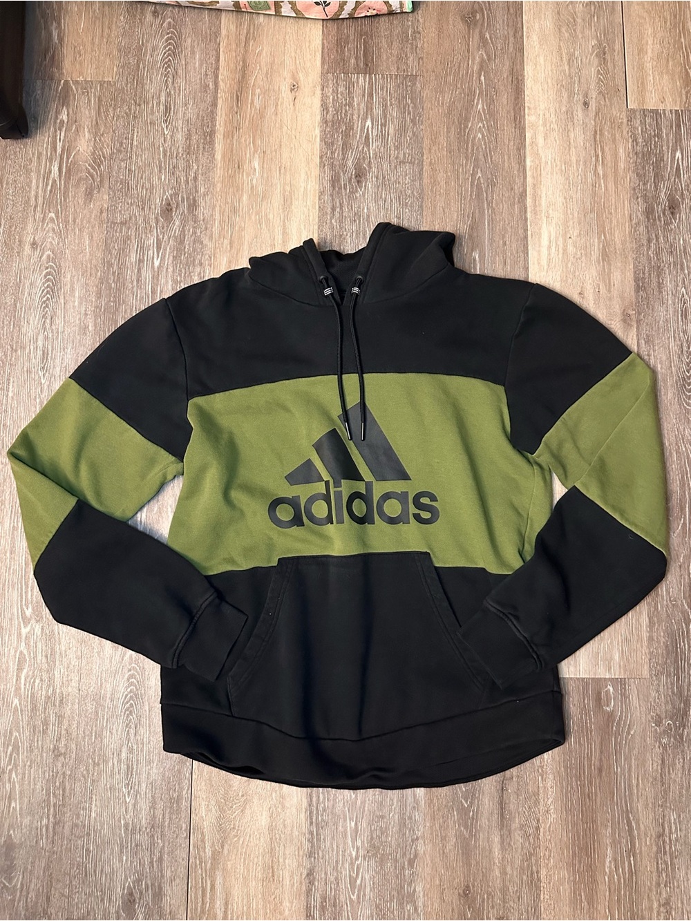 adidas Black & Olive Green Colorblock Pullover Hoodie